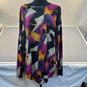 Attitudes by Renee Multicolor Geometric Deign Long Sleeve Top Size Large